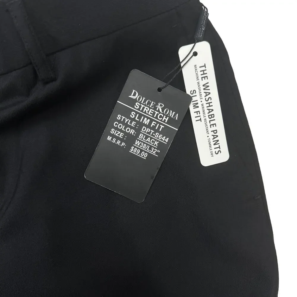 Dolce Roma Stretch Slim Fit Black‎ Mens Pants Size W38 L32